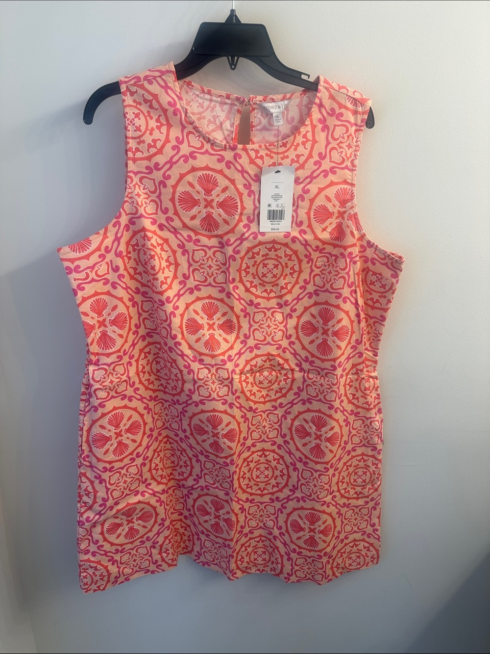 crown & ivy Pink and Coral Printed Sleeveless Shift Dress NWT SZ XL